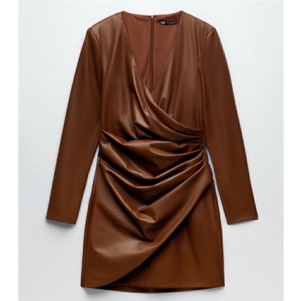 Nwt ZARA FAUX LEATHER DRESS BROWN NWT S bloggers fav - Picture 9 of 16